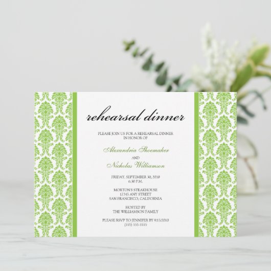 Charming Damask repesal Dinner Invitation (limoen) Kaart (Staand voorkant)