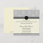 Charming Damask Square Wedding Invitation: Zilver Kaart (Voorkant / Achterkant)