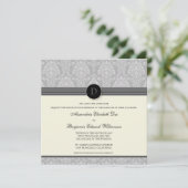 Charming Damask Square Wedding Invitation: Zilver Kaart (Staand voorkant)