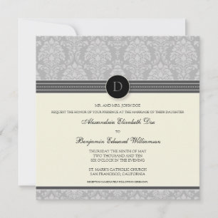 Charming Damask Square Wedding Invitation: Zilver Kaart
