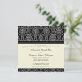Charming Damask Square Wedding Invitation: zwart Kaart (Staand voorkant)