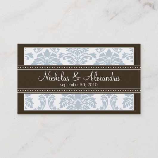 Charming Damask Wedding Web Visitekaartje (blauw) (Voorkant)