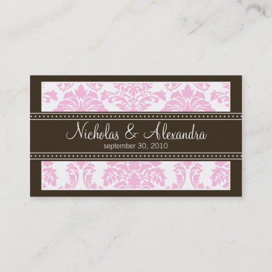Charming Damask Wedding Web Visitekaartje (roze) (Voorkant)
