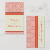 Charming Damask Wedding-webkaart (koraal/ivoor) Visitekaartje (Voorkant / Achterkant)
