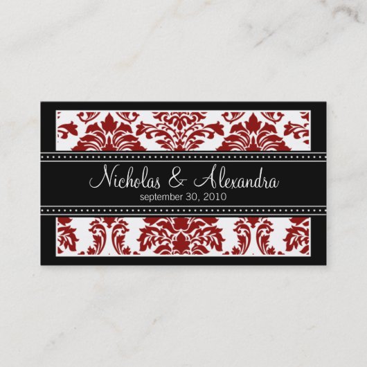 Charming Damask Wedding-webkaart (rood/zwart) Visitekaartje (Voorkant)