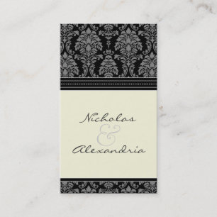 Charming Damask Wedding-webkaart (zwart/ivoor) Visitekaartje