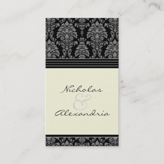 Charming Damask Wedding-webkaart (zwart/ivoor) Visitekaartje (Voorkant)