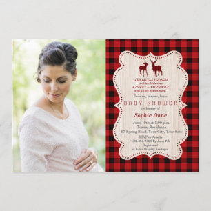 Charming Deer Red Buffalo Pset Photo Baby shower Kaart
