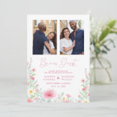 Charming Delicate Pink Shades Wildflowers 2 Photos Save The Date (Staand voorkant)