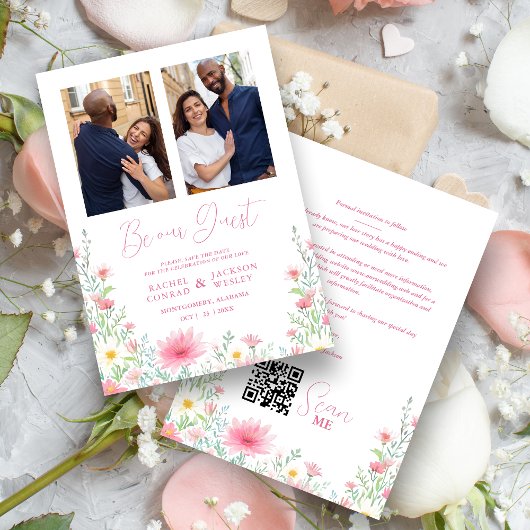 Charming Delicate Pink Shades Wildflowers 2 Photos Save The Date