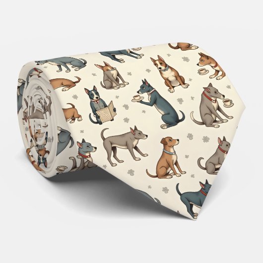 Charming Dogs Reading and Relaxing Pattern Stropdas (Opgerold)