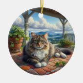 Charming Domestic Medium Hair Cat Keepsake Keramisch Ornament (Voorkant)
