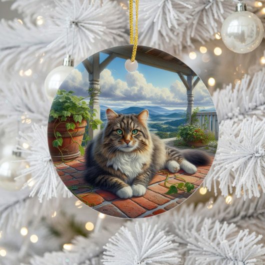 Charming Domestic Medium Hair Cat Keepsake Keramisch Ornament