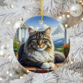 Charming Domestic Medium Hair Cat Keepsake Keramisch Ornament