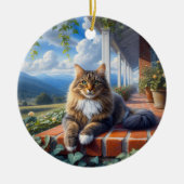 Charming Domestic Medium Hair Cat Keepsake Keramisch Ornament (Voorkant)