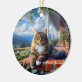 Charming Domestic Medium Hair Cat Keepsake Keramisch Ornament (Links)
