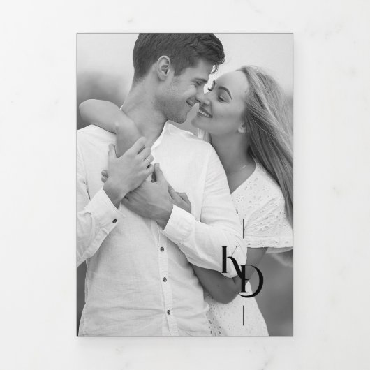 Charming Elegant Minimalist Black & White Wedding Drieluik Uitnodiging (Cover)