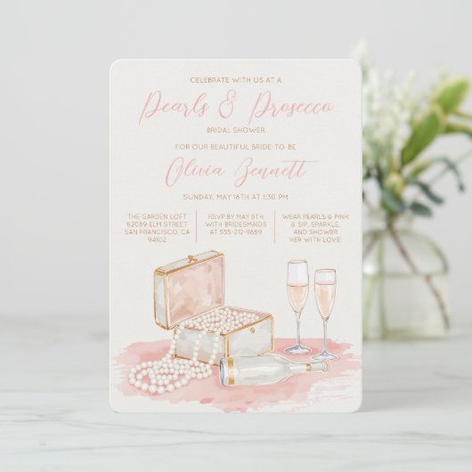 Charming Elegant Pearls & Prosecco Bridal Shower Kaart (Staand voorkant)