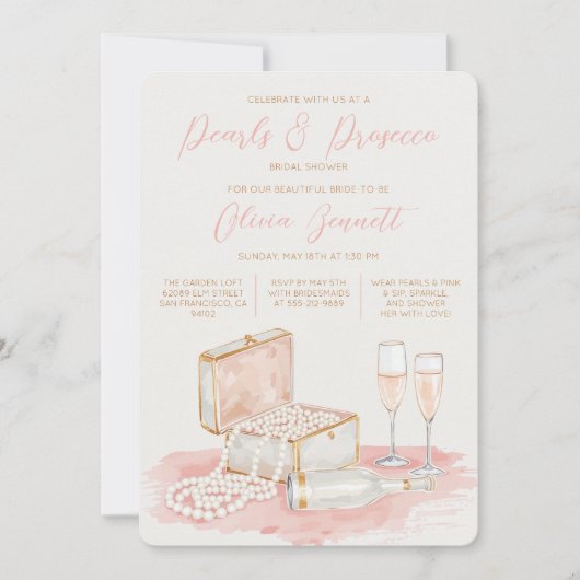 Charming Elegant Pearls & Prosecco Bridal Shower Kaart (Voorkant)