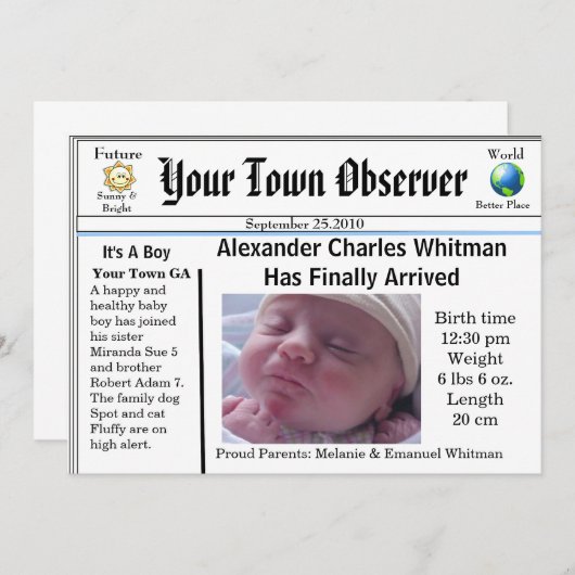 Charming en unieke aankondiging van de geboorte va (Voorkant / Achterkant)