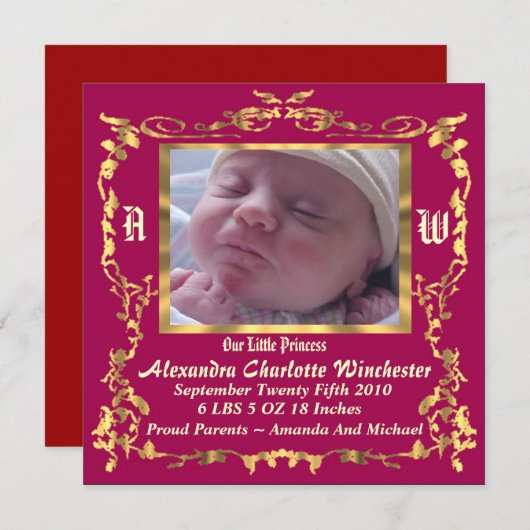 Charming en unieke aankondiging van de geboorte va (Voorkant / Achterkant)