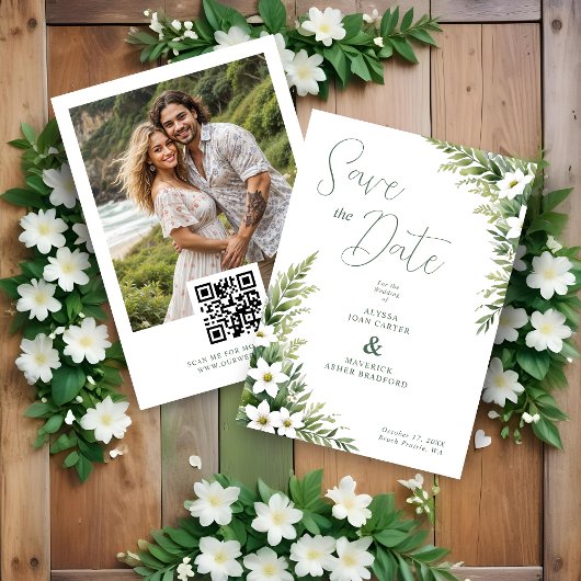Charming Exuberant Green Foliage Garland Wedding Save The Date