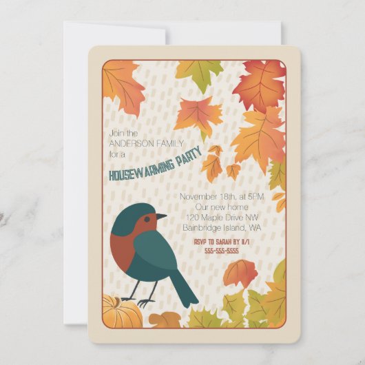 Charming Fall Housewarming Leaves Minimalist Bird Kaart (Voorkant)
