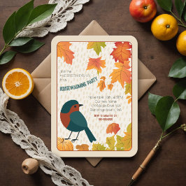 Charming Fall Housewarming Leaves Minimalist Bird Kaart