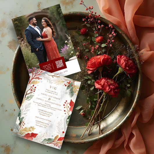 Charming Fall Nature Frame Photo Wedding Kaart