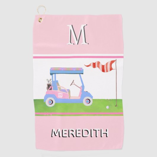 Charming Feminine Golf Cart Clubs Monogram Golfhanddoek (Voorkant)