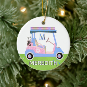 Charming Feminine Golf Cart Clubs Monogram Keramisch Ornament