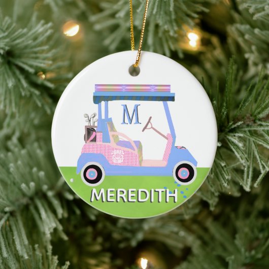 Charming Feminine Golf Cart Clubs Monogram Keramisch Ornament (Boom)
