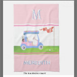 Charming Feminine Golf Cart Clubs Monogram Theedoek<br><div class="desc">DE PUNTEN VAN DE VERPLAATSING ZIJN BESCHIKBAAR IN HET COLLECTIE BOVEN DEZE BESCHRIJVING (Golf Gal in Roze en Blauw). Dit is een charmante, unieke golfkar — mooi in roze en blauw met een gloed op zijn "dak" — smaakvol gedaan — klaar om de cursus te volgen — keukenhanddoek. Aangepaste typografie...</div>