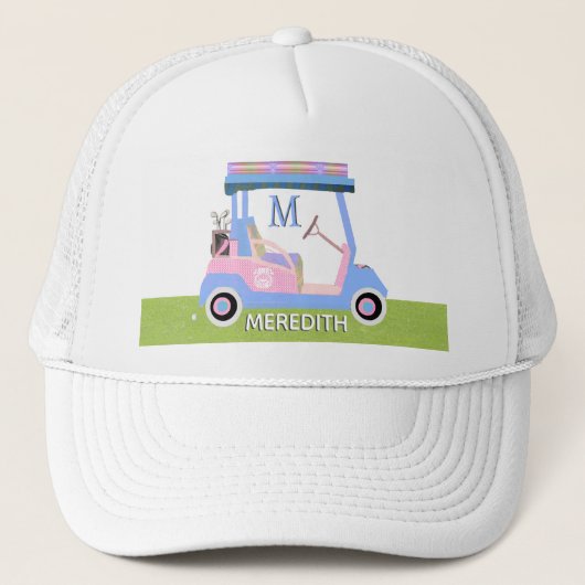 Charming Feminine Golf Cart Clubs Monogram Trucker Pet (Voorkant)