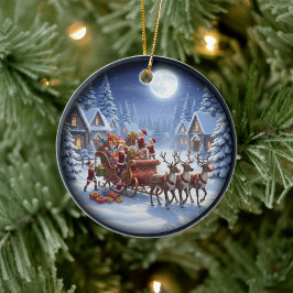Charming Festive Christmas Scene Keramisch Ornament