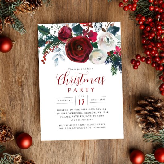 Charming Festive Flower Foliage Christmas Party   Kaart
