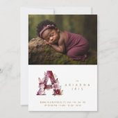 Charming Floral A Burgundy & Glitter Newborn Aankondiging (Voorkant)