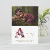 Charming Floral A Burgundy & Glitter Newborn Aankondiging (Staand voorkant)