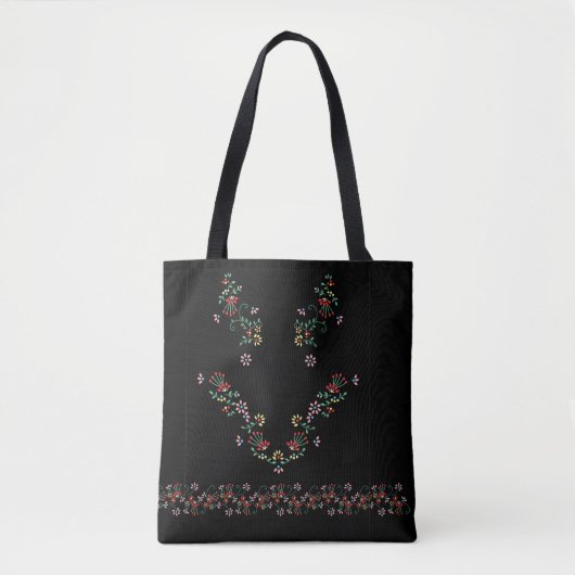 Charming Floral Embroidery Borde Tote Tote Bag (Voorkant)