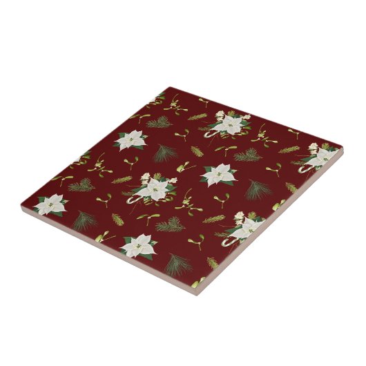 Charming Floral Pattern on Maroon Tegeltje (Zijkant)
