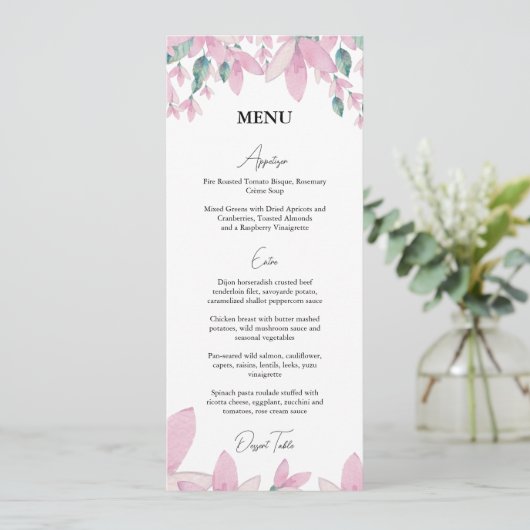 Charming Floral Pink Wisteria Menu (Staand voorkant)