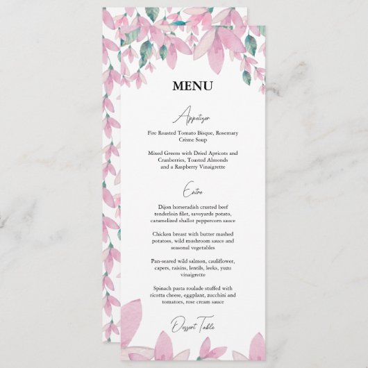 Charming Floral Pink Wisteria Menu (Voorkant / Achterkant)