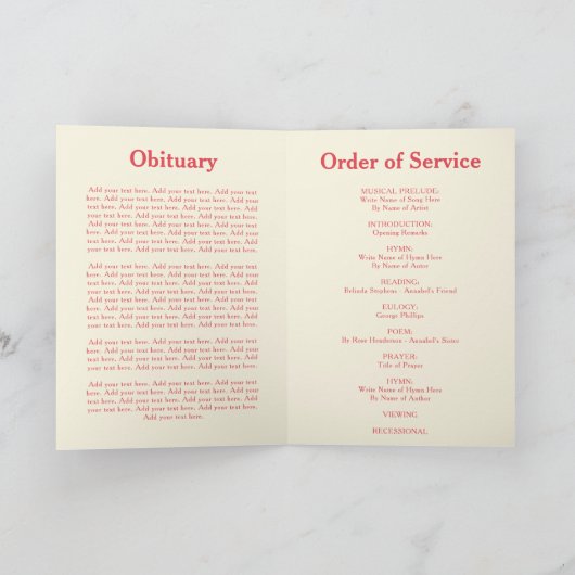 Charming Floral Sympathie Foto Funeral Programme Programma (Binnen)