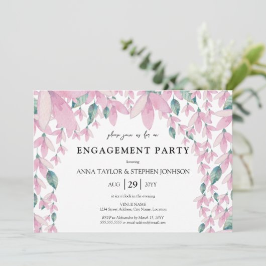 Charming Floral Wisteria Engagement Party Kaart (Staand voorkant)