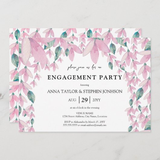 Charming Floral Wisteria Engagement Party Kaart (Voorkant / Achterkant)