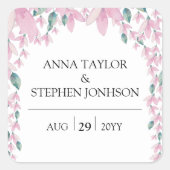 Charming Floral Wisteria Wedding Vierkante Sticker (Voorkant)