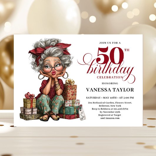 Charming Funny Lady 50th Birthday Quirky Humor Kaart