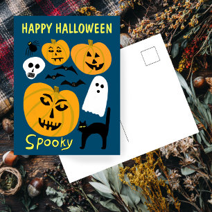 Charming Funny Pumpkins Ghost Bat HAPPY HALLOWEEN Briefkaart