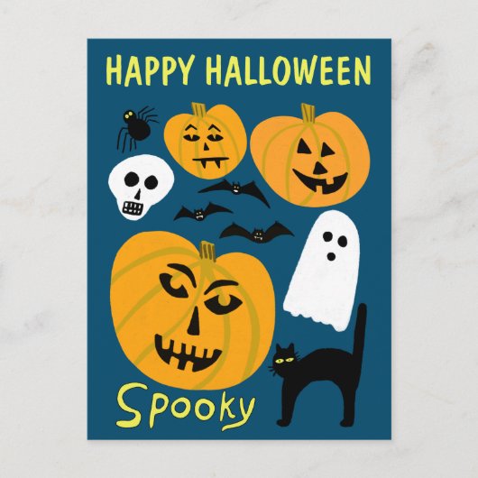 Charming Funny Pumpkins Ghost Bat HAPPY HALLOWEEN Briefkaart (Voorkant)