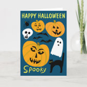 Charming Funny Pumpkins Ghost Bat HAPPY HALLOWEEN Kaart (Voorkant)